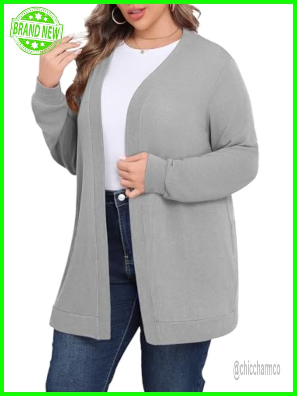 Womens Plus Size Lightweight Knit Open Front Long Sleeve Cardigan Sweater